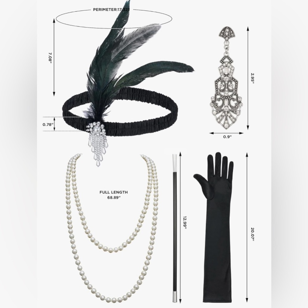 Women’s Medium Flapper 1920s Gatsby Dress with Accessories Set Black- NWT - Picture 6 of 7